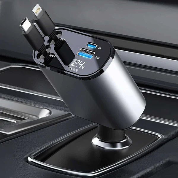 Retractable Car Charger Fast Charging, 4 in 1 Car Fast Charger