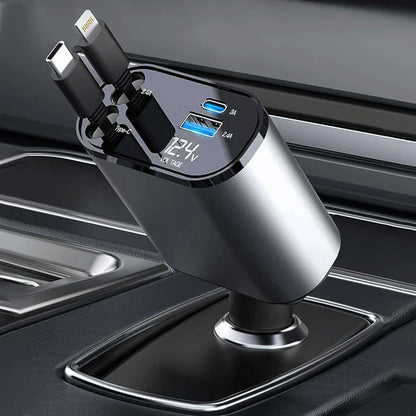 Retractable Car Charger Fast Charging, 4 in 1 Car Fast Charger