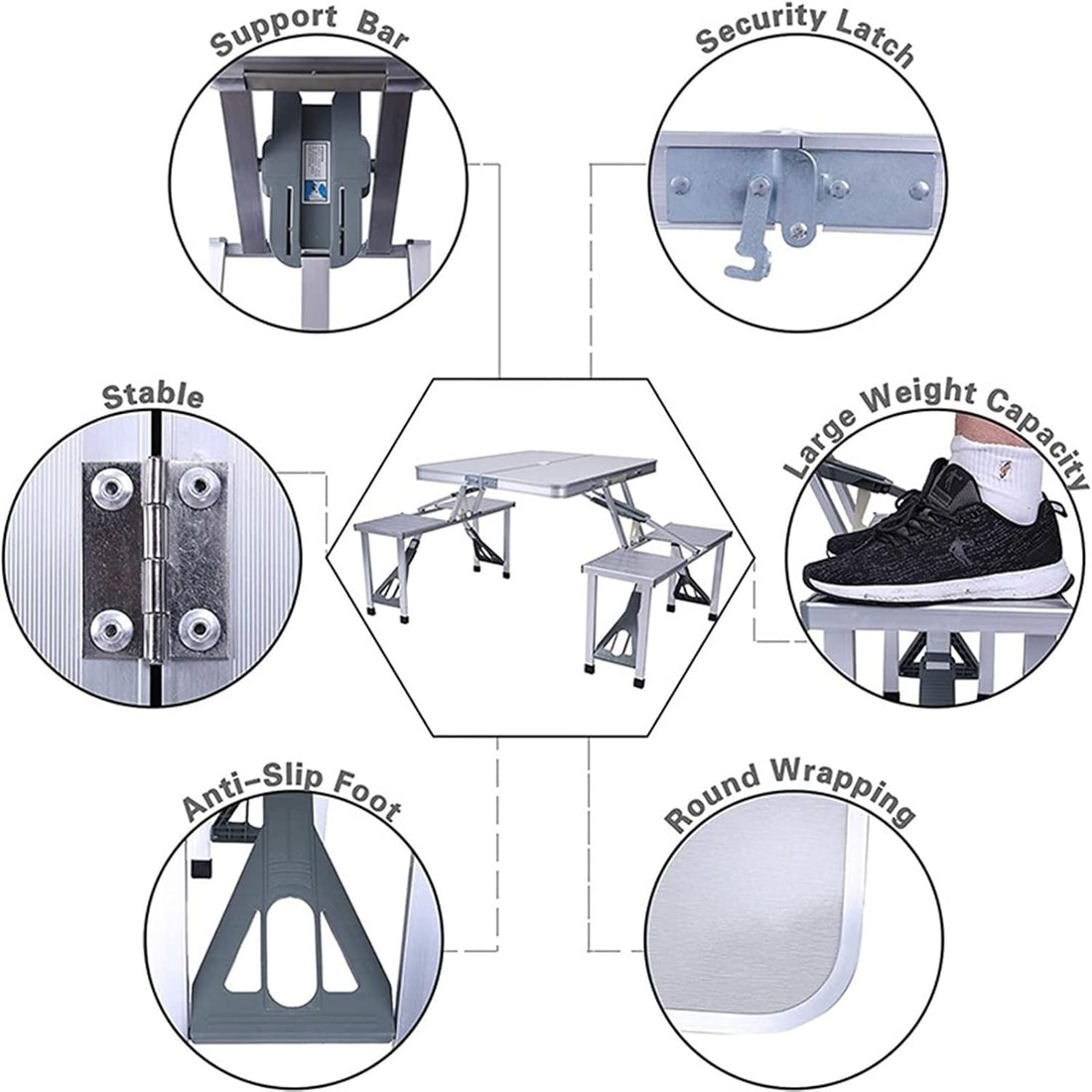 Portable Foldable Outdoor Picnic Table and Chair Set - Aluminum Alloy