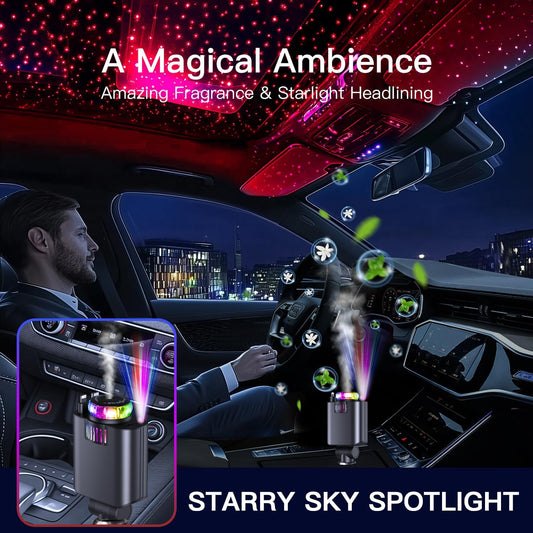 5-in-1 Retractable Car Charger with Aromatherapy, RGB Ambient Light & Fast Charging (USB-C & iOS Compatible)