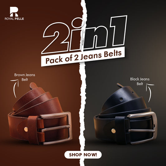 Premium Leather Jeans Belts – Pack of 2 (Black & Brown)